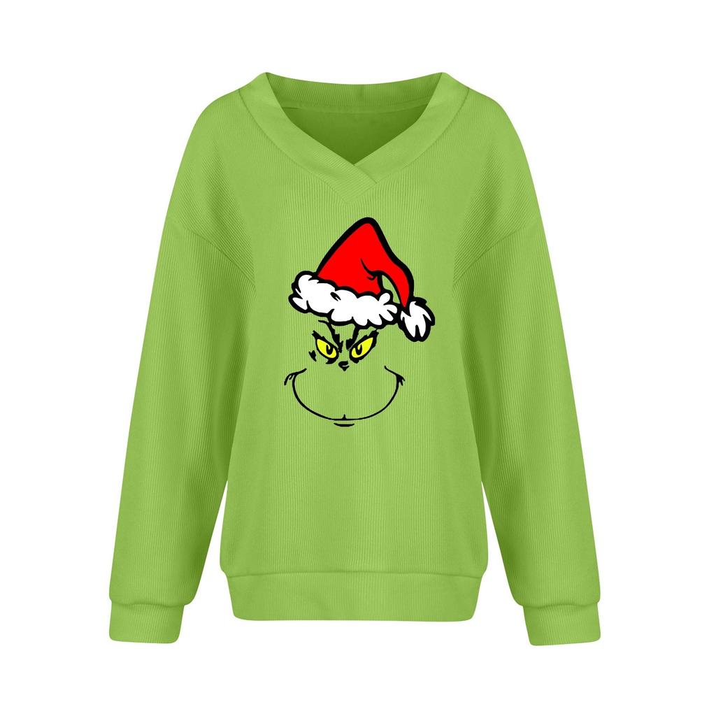 Женская мода повседневная рождественская принтованная трикотажная кофта с V-образным вырезом и длинными рукавами, модный милый свитшот