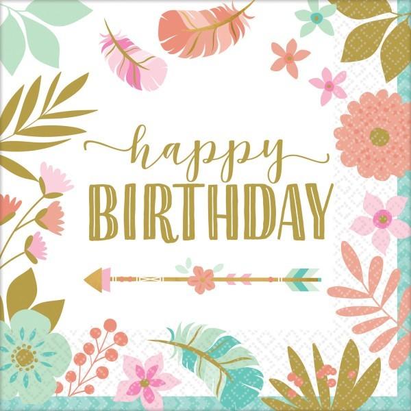 Amscan Одноразовые салфетки Boho Happy Birthday (Упаковка из 16 шт.)