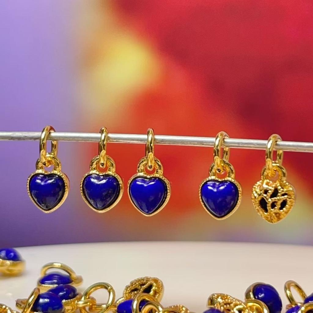 5Pcs, Natural Lapis Lazuli Energy Stone Pendants, Romantic Elegant Style Heart Gemstone Charms, for DIY Necklace Accessories, Jewelry Making Crafts