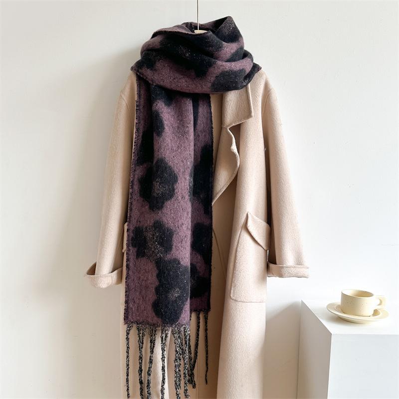 Autumn Winter Imitation Cashmere Scarf Men Women Thickened Warm Elegant Neckerchief Leopard Print Soft Long Tassel Scarves