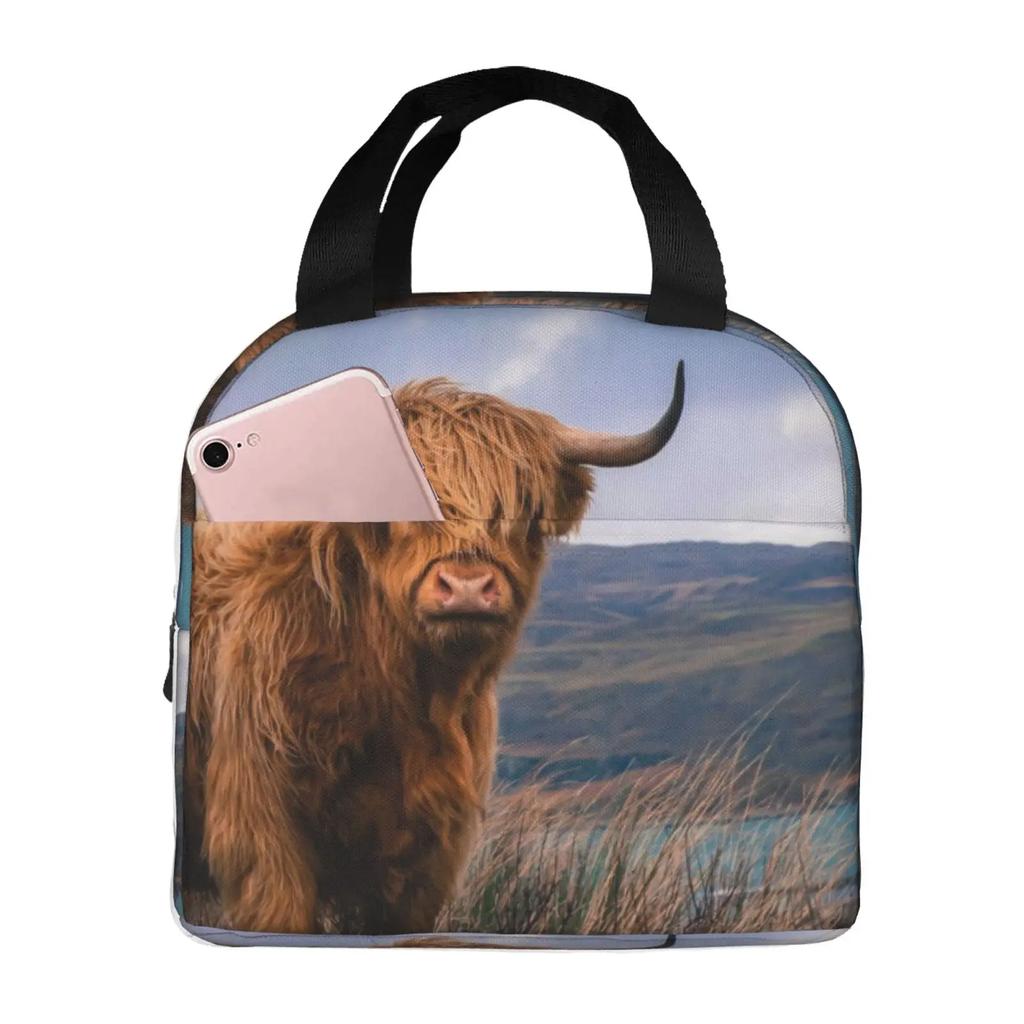 Горная корова смешной бык термосумка для обеда милый западный портрет дикой природы животных Bento сумки изолированный ланч-бокс для работы школы