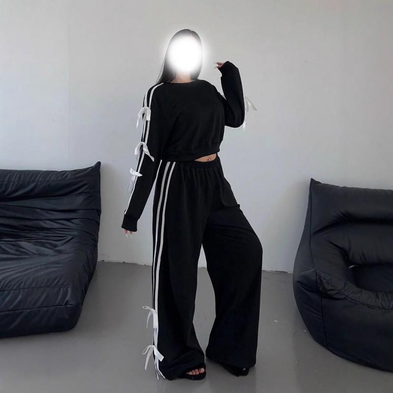 Womens Streetwear Hoodie Set With Side Bow Detail Slim Fit Long Sleeve Casual Outfit