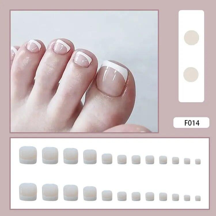 Nail Art Patch Glitter Simple White Edge French Toe Nail Piece Накладные ногти Pure Desire Wind Short Съемный носимый ноготь