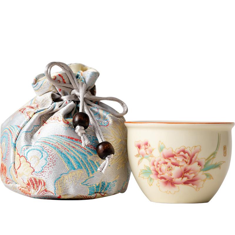 High-end Ru kiln master cup retro new Chinese-style openable cylinder cup ceramic portable gift bag commemorative small gift