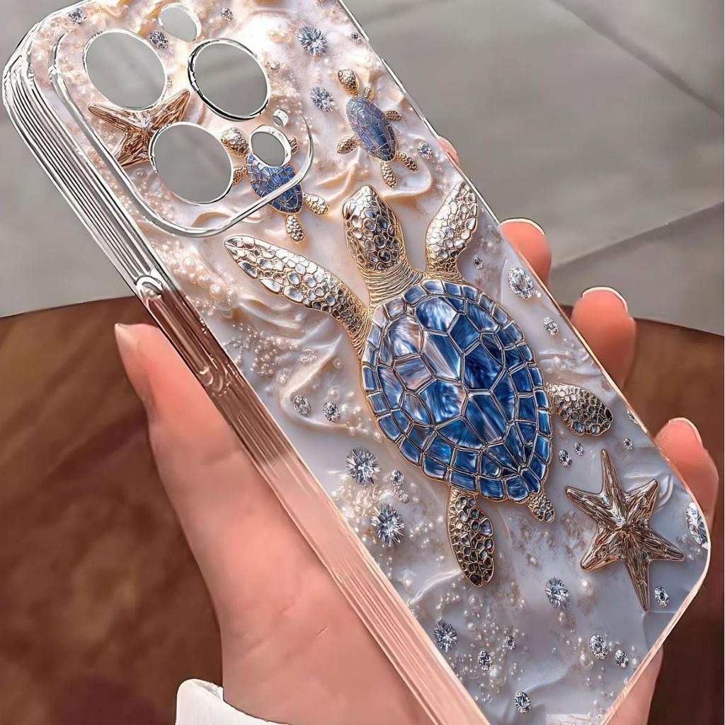 Прозрачный противоударный чехол со звездами и морской черепахой для iPhone 14/15/16/17 ProMax