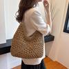 Летняя соломенная вязаная сумка, ажурная сумка-тоут, однотонная пляжная сумка через плечо, праздничная дорожная сумка, сумка через плечо в стиле бохо для женщин