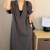 Yousheng Women's Summer Short Sleeve T-shirt Dress Half Zip V Neck Maxi Dress Casual Long Sundress with Pockets for Beach Vacation
