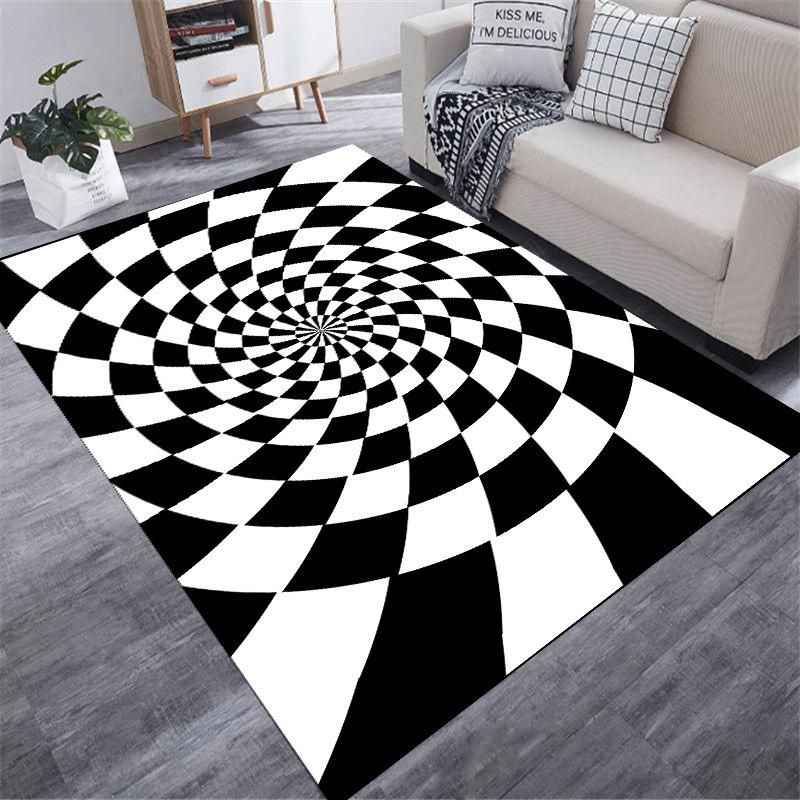 Клетчатый ковер Черно-белый 3D принт Оптическая иллюзия Декор для гостиной Коврик с геометрическим узором Нескользящий Домашний декор