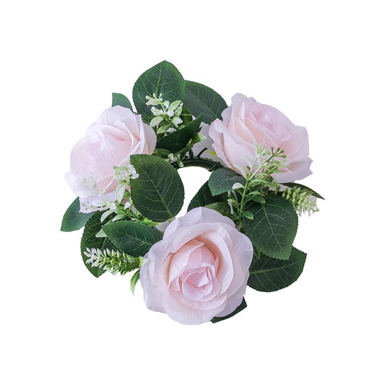 Artificial Rose Wreath for Candlestick Ornaments Silk Flower Garland Candle Holder Wreath Wedding Party Table Home Decoration