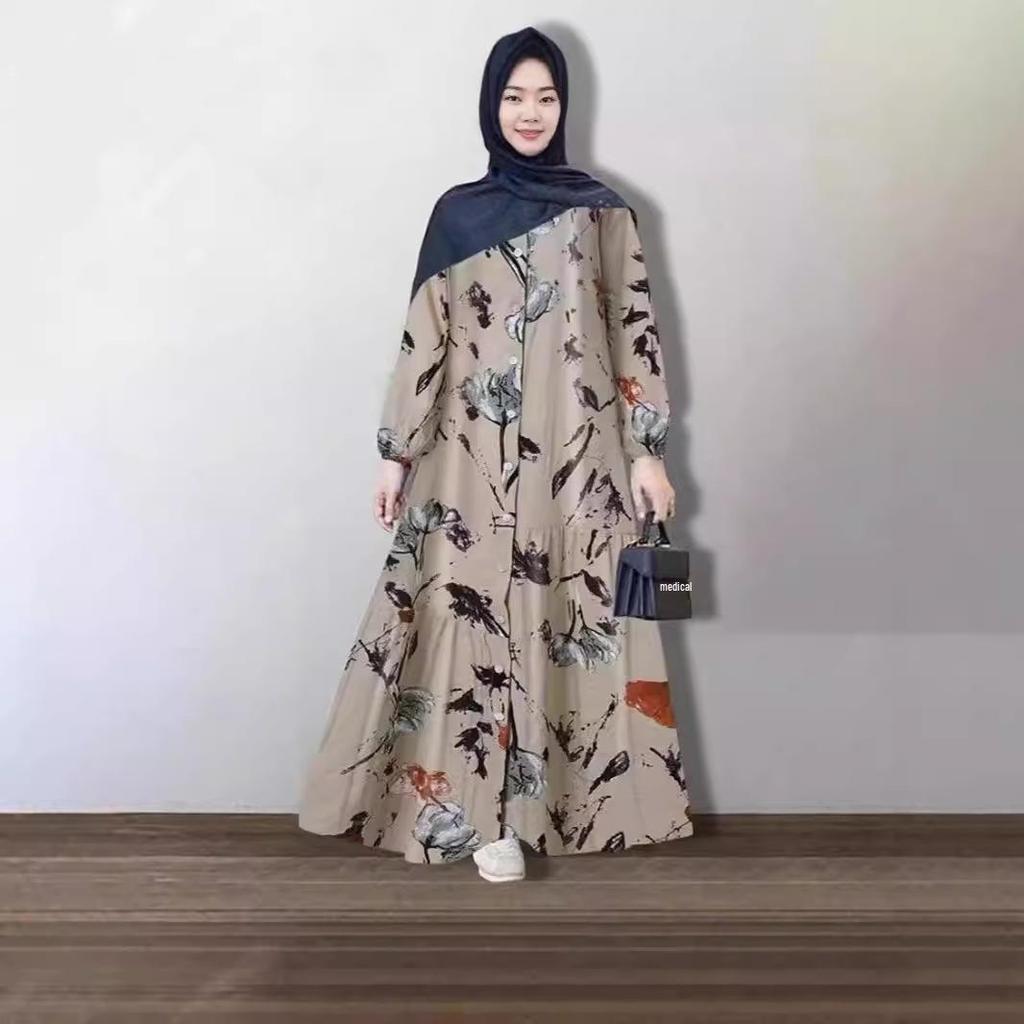 Retro Floral Print Long Sleeve Loose Dress - European & American Style 2024