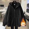 Fleece-Lined Cardigan Hoodie for Autumn/Winter - Loose Fit Sporty Style with Zipper