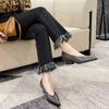 2024 Fashionable Pointed Toe V-Neck Patent Leather Shoes Women's High Heels Autumn Versatile Retro Thick Shoes Black