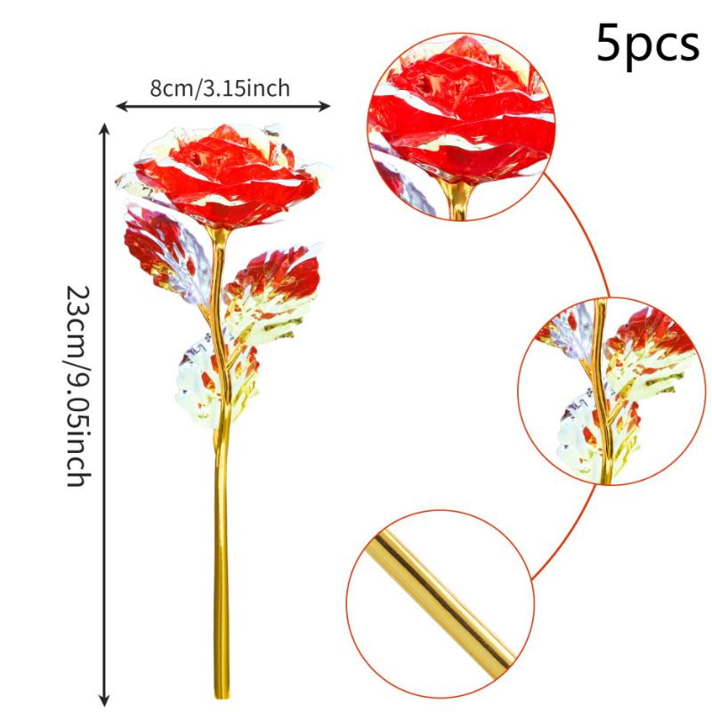 5pcs 24K Foil Plated Rose Valentine's Day Creative Gift Gold Rose Lasts Forever Love Wedding Decor Lover Lighting Roses