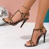 Fashion 2025 Summer New Round Toe Exposed Toe Temperament Leopard Print High Heels for Women,slim Heels,sexy Plus Size Sandals for Women