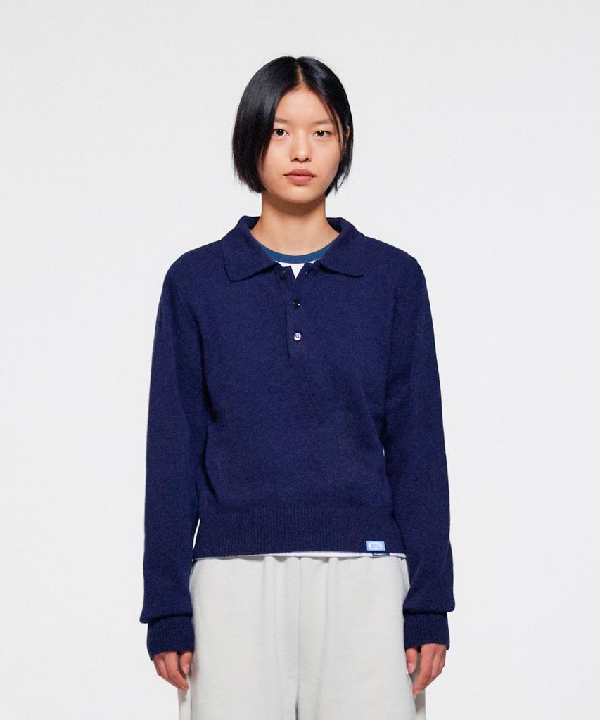 ERA Women Wool Blend Polo Sweater - Navy