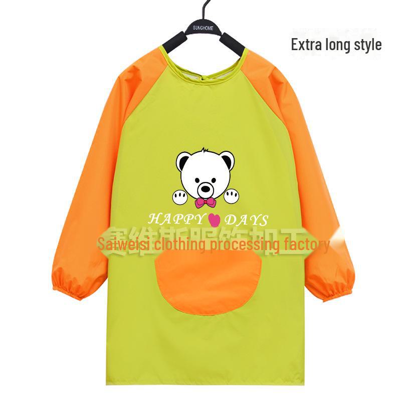 Kid's Waterproof Long-sleeved Reversible Painting Smock with Kindergarten Print - Protecting Clothes for Messy Activities.