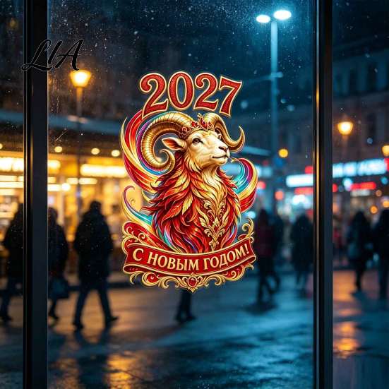 Chinese New Year Glass Clings Russian Sheep Window Cling 2027, Removable PVC Static Stickers Sticker, Decorative Decal for Home and Office Holiday