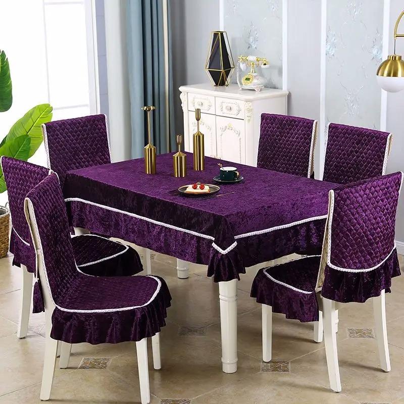 Кружевная скатерть, набор подушек для обеденного стула, чехол в европейском стиле, легкий роскошный чехол для стола, домашний чехол на стул из спандекса, свадебный декор
