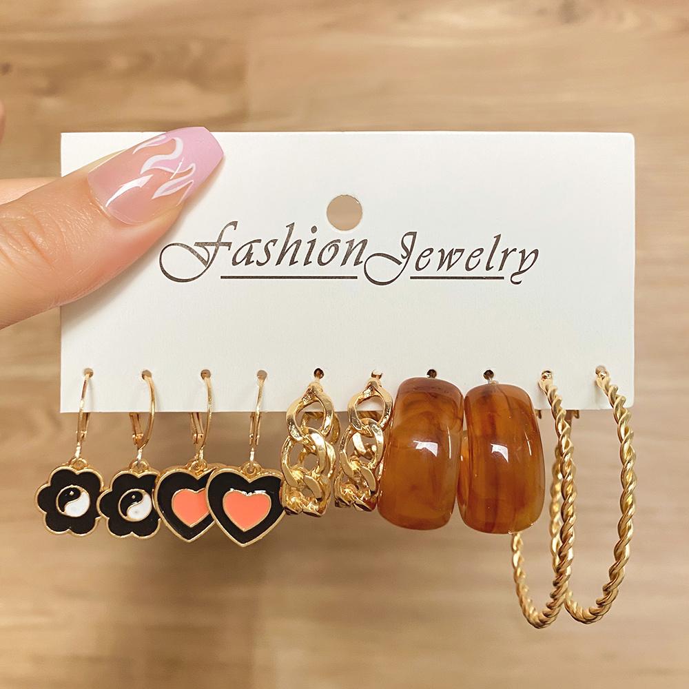 Винтажные серьги-кольца из янтарной смолы для женщин, металлические серьги-капли золотого цвета с сердцем любви, модные ювелирные изделия