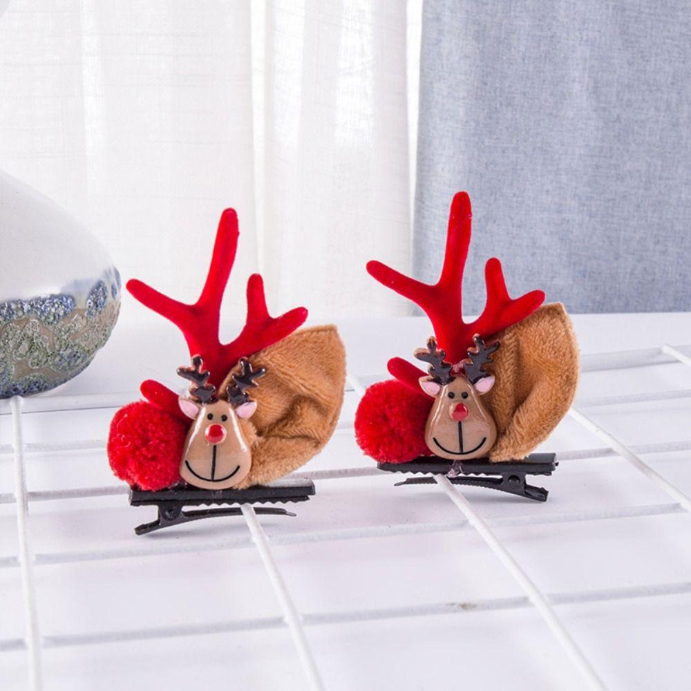 2Pcs Hair Accessories Christmas Hair Clips Kawaii Cartoon Barrettes Hair Pin Elk Ear Hairpin Party