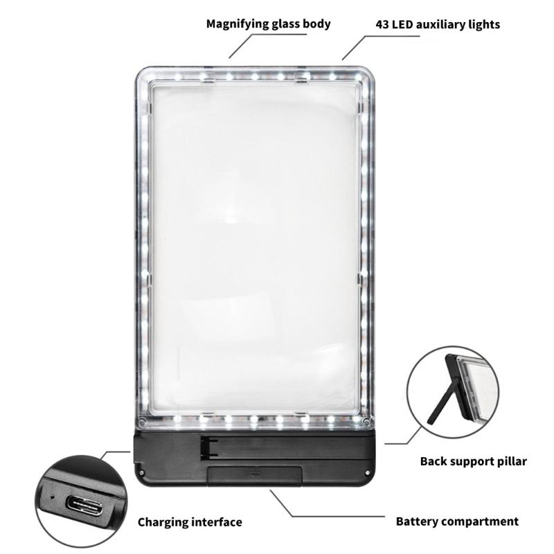 Magnifying Glass 4times Magnifier with Adjustable Brightness LED Light and Stand Suitable for Elderly Detailed Viewing