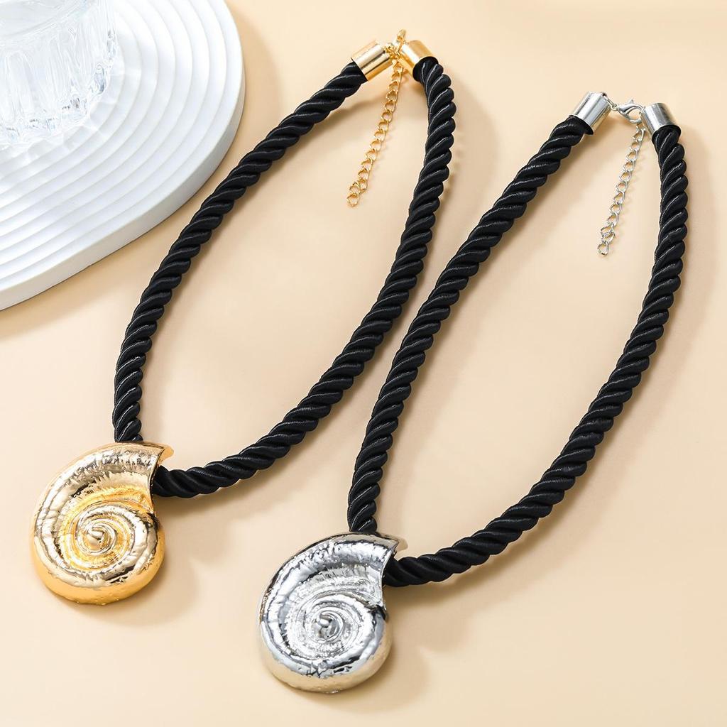 European & American Style Conch Pendant Necklace for Women - Black Rope with Bold Alloy Design