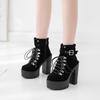 Lace Up Women Boots Platform Buckle Boot Winter Shoes Thick Heel With Zipper Ankle Strap Black Suede
