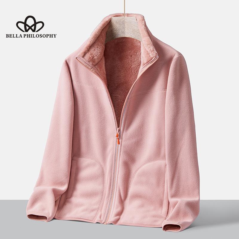 Осенне-зимнее двустороннее флисовое пальто с вертикальным воротником, теплое флисовое пальто на флисовой подкладке, модное повседневное теплое пальто