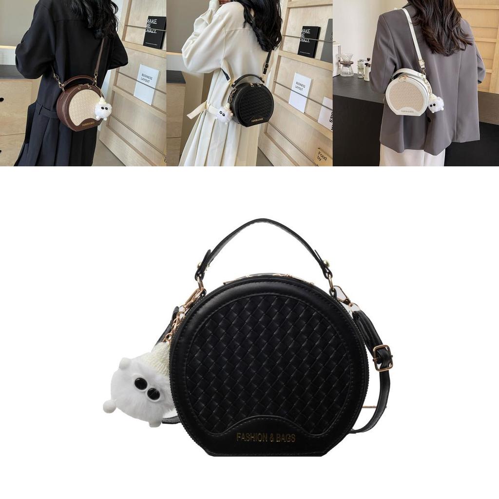 Стильная Модная Женская Круглая Сумка Кроссбоди с Застежкой-Молнией в Шикарном Черном Цвете