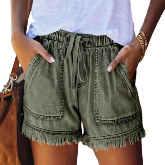 Женские шорты с эластичным поясом средней посадки и широкими карманами на шнурке, впитывающие пот, однотонные манжеты с кисточками, спортивные шорты, уличная одежда