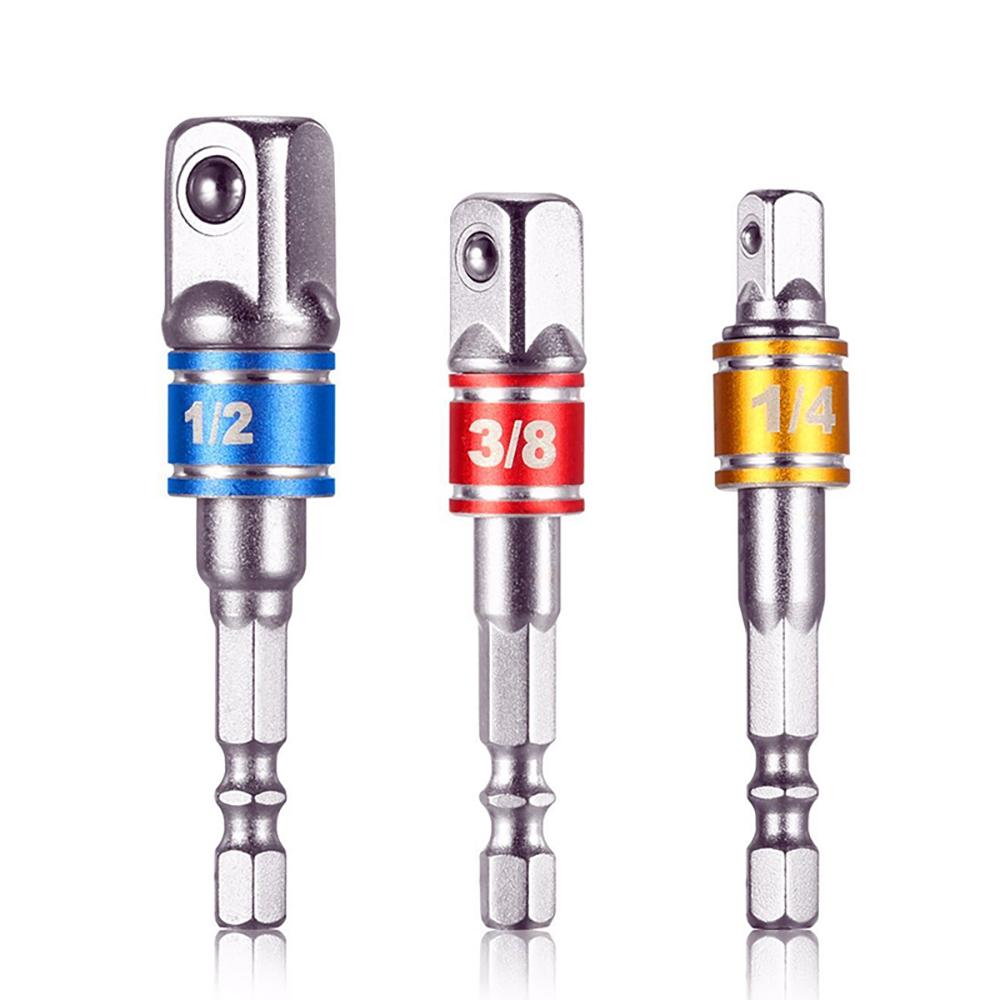 3pcs/set Drill Bar Socket Adapter Extension Impact Drill Hexagonal Shank 1/4 3/8 1/2 Square Head Electric Drill Bit