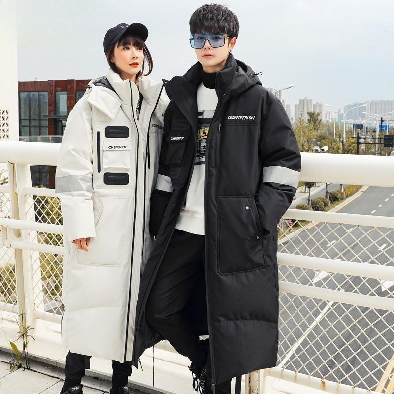 Мужская и женская хлопковая куртка средней длины с капюшоном и светоотражающими полосами, утолщенная, теплая и холодостойкая, удобная пуховая куртка из перьевого шелка