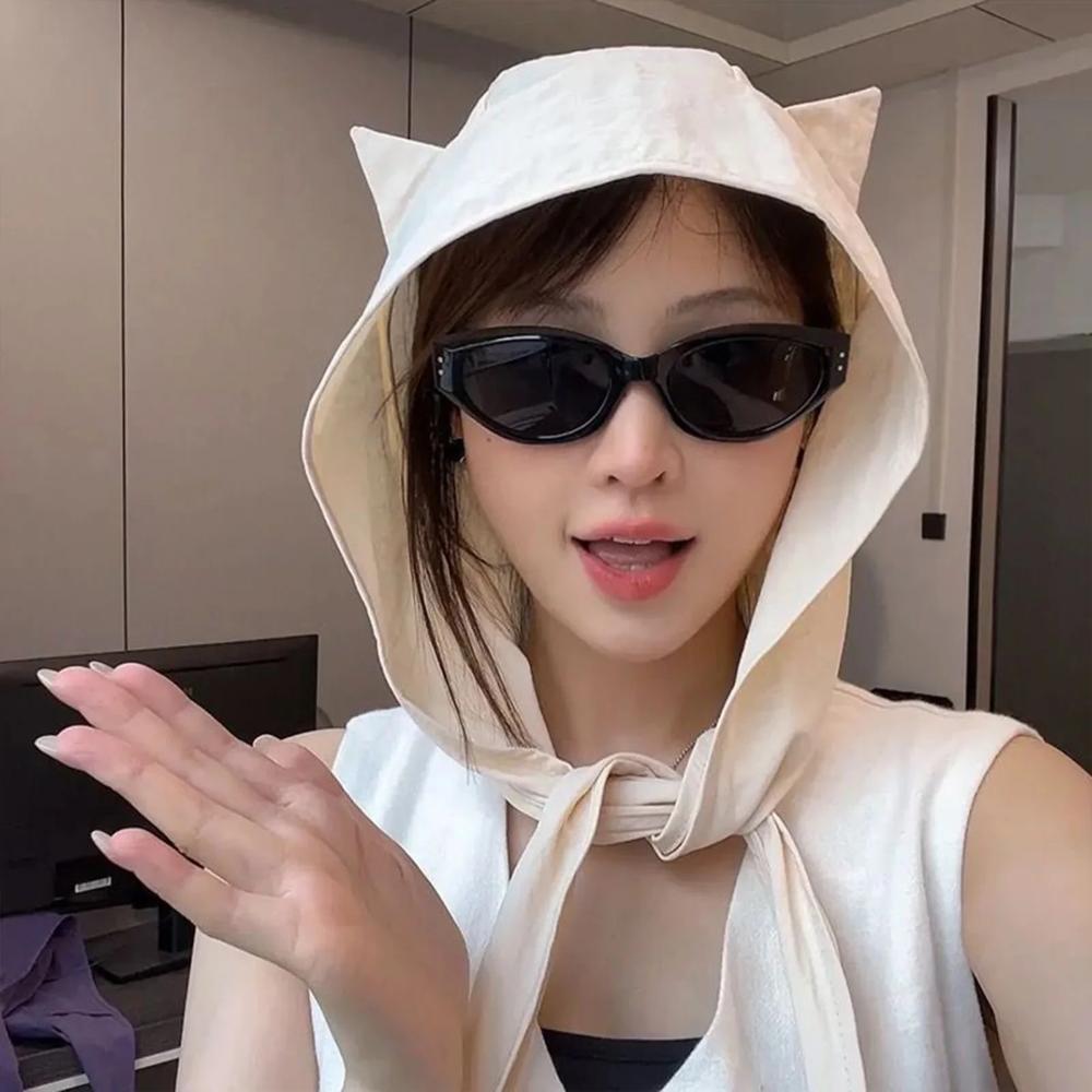 1×Cute Summer Fisherman Hat with Strap Trendy Qiuck Dry Cute Ear Design Sunshade Caps for Women Girl Summer Beach Fishing Hiking