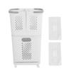 Plastic Laundry Hamper Household Dirty Clothes Storage Basket with Wheels 3 Independent Storage