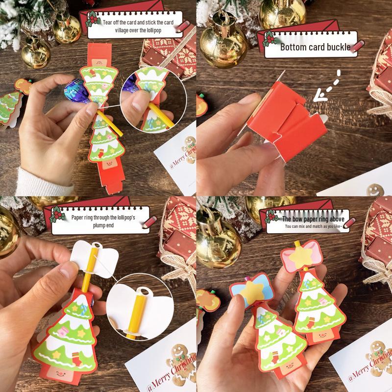 Christmas Cartoon Lollipop Card: Inspirational Greeting with Encouraging Words & Exquisite Illustration for Students