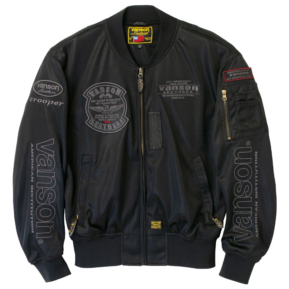 Vanson Men's Mesh MA-1 Jacket, Black/Silver