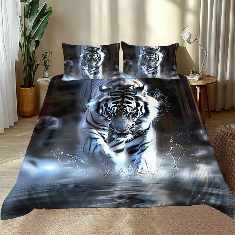 Tiger rose quilt set three-piece 3D digital printing animal kit bedding