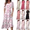 Ladies Casual Fashion Gradient Print V-Neck Short Sleeve Waist Long Swing Dress