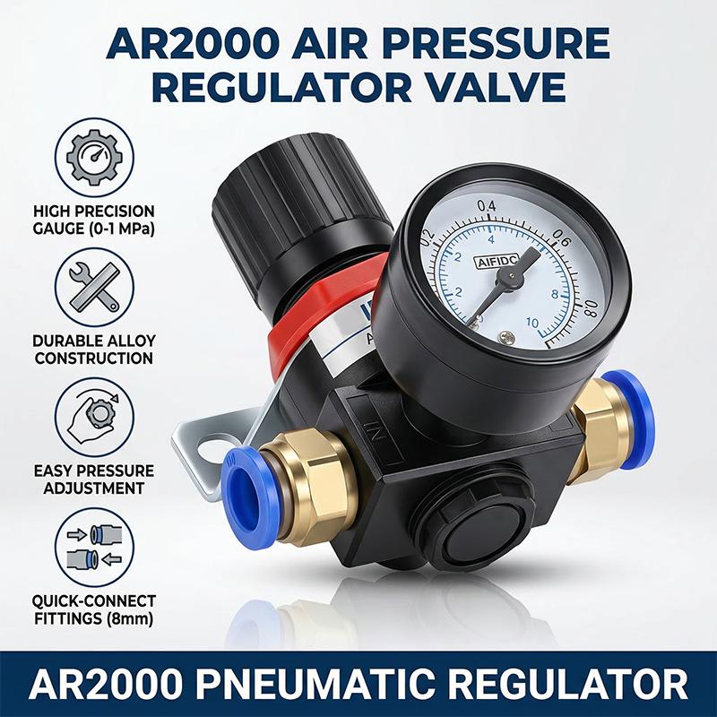 5PCS AR2000 G1/4'' Thread 6mm 8mm 10mm 12mm Air Control Compressor Pressure Relief Regulator Valve with Fitting