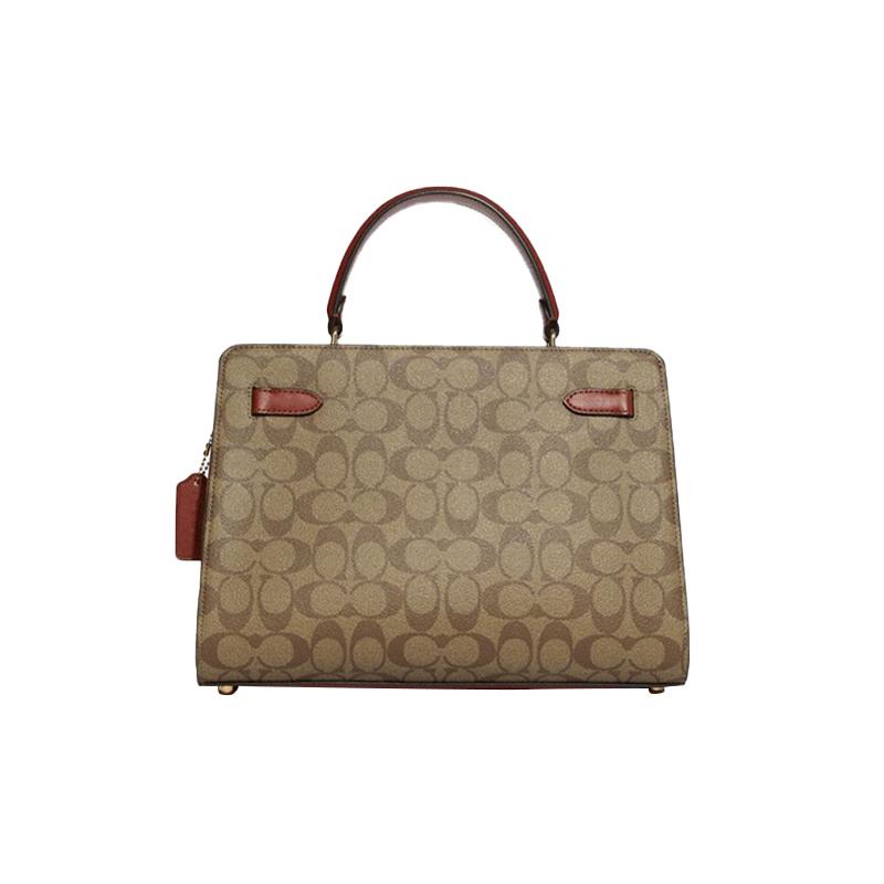 COACH Lane 32 Classic Presbyopia Canvas with Leather Turnlock Handbag Crossbody Bag Large Women's Khaki White
