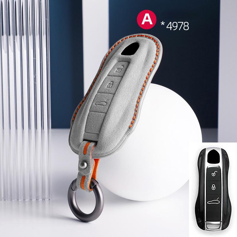 AABKU1 For Porsche Panamera Cayenne 971 911 9YA Macan Boxster Spyder Carrera Cayman 970 981 991 3 Buttons Suede Car Key Case Keychain