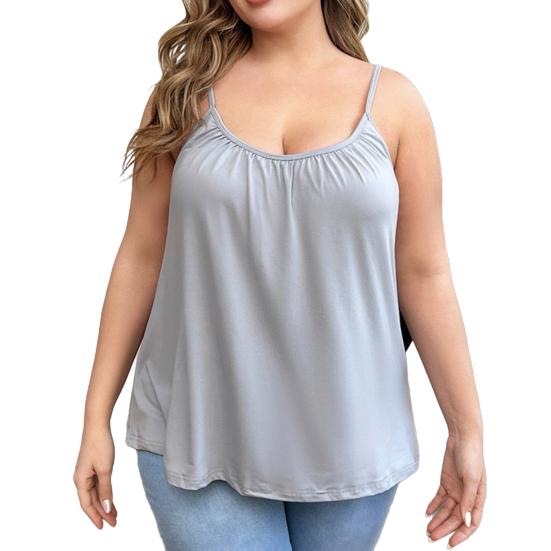 Camisole Top for Women Loose Cami Top with Built-in Padded Bra Summer Flowy Pleated Spaghetti Strap Tank Top for Daily Wear Exercise