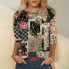 Женская футболка с длинным рукавом и принтом в клетку в стиле ретро, повседневная блузка с круглым вырезом для женщин, модная одежда с принтом 2024 года, новинка на осень/зиму