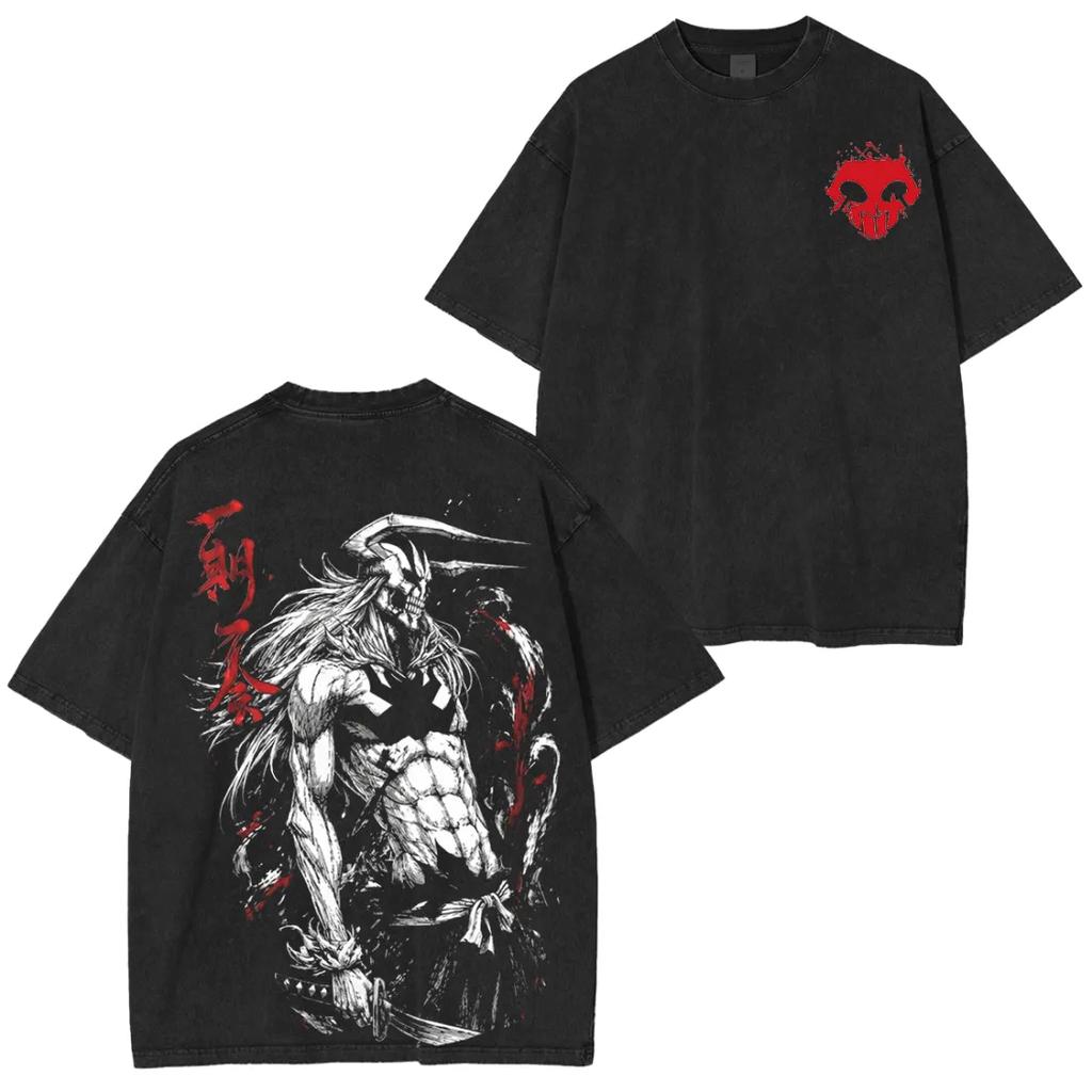 Bleach Ichigo Kurosaki Anime Unisex Washed T-Shirt Oversized Men Women Streetwear High Quality Pure Cotton Short Sleeved Female Male Clothing