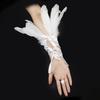 1PC Embroidery Feather Long Gloves White Black Female Mittens Wedding Gloves  Party Wear