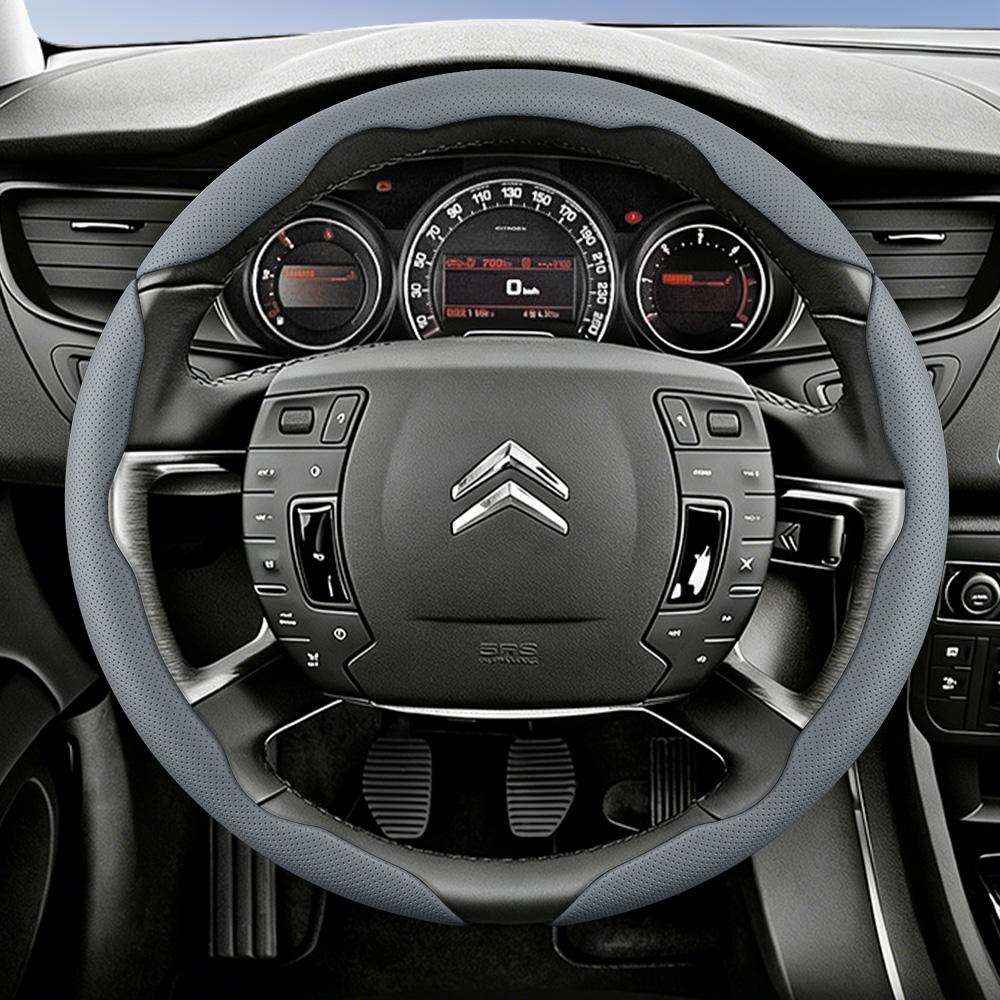 Suitable for Citroen Breathable Leather Steering Wheel Cover with Segmented Quick-Release Design, Non-Slip and Durable, for Models Such as C3,