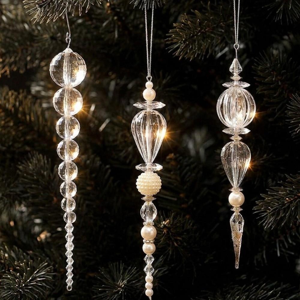 Transparent Acrylic Christmas Ornament Beaded Christmas Pendant Holiday Home Decoration