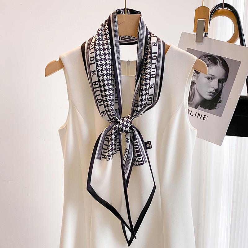 1116 New Qiandongge Fashion Long Towel Ribbon French Hair Band Tie Bag Pointed Corner Versatile Neck Protector Suit Scarf Women