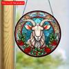 1pc 2d Flat Wood Animals Panda Print Stained Window Suncatcher Home Room Wall Decor Cat Pattern Wooden Sign - 20cm Round Wooden Hanging Pendant DIY