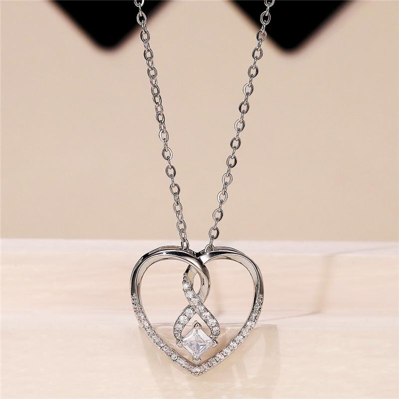 New 2022 Heart Necklace Series for Women Luxury Silver Color Chain Pendant Necklace with CZ Wedding Trend Eternity Jewelry